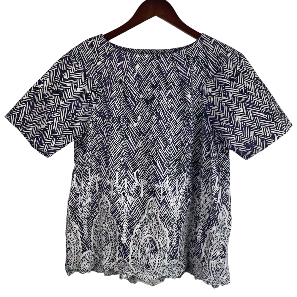 Thakoon | Purple White Print Embroidered Blouse